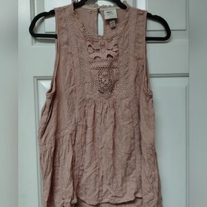 Knox Rose Dusty Pink Crochet-Front Sleeveless Camisole